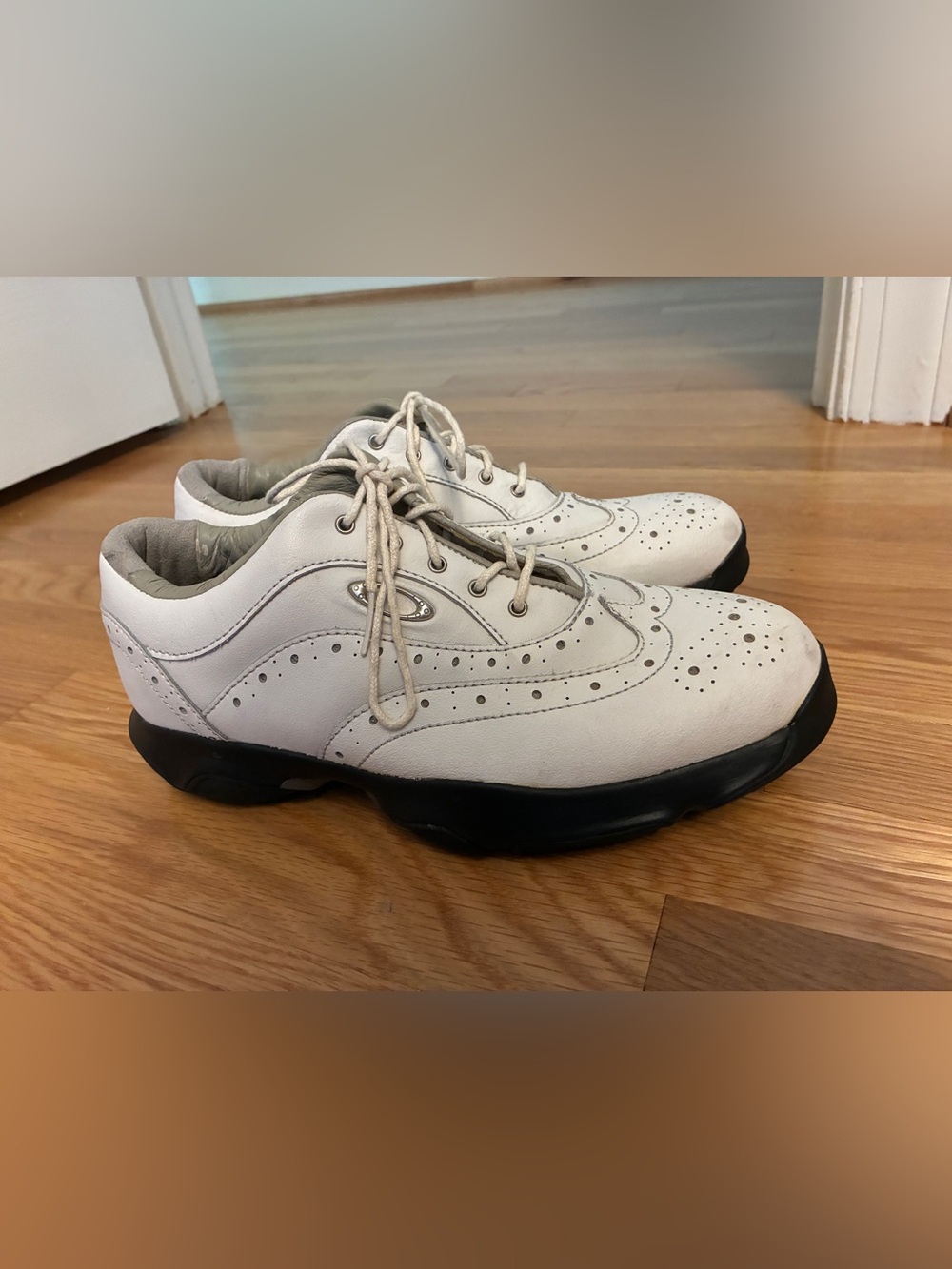 Oakley White and Black Perforated Athletic Golf Shoes